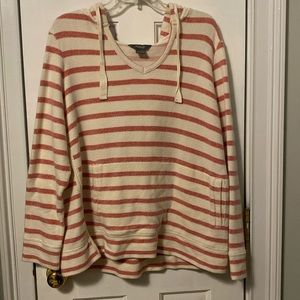 #137 Natural Reflections red/cream striped sweatshirt with hood